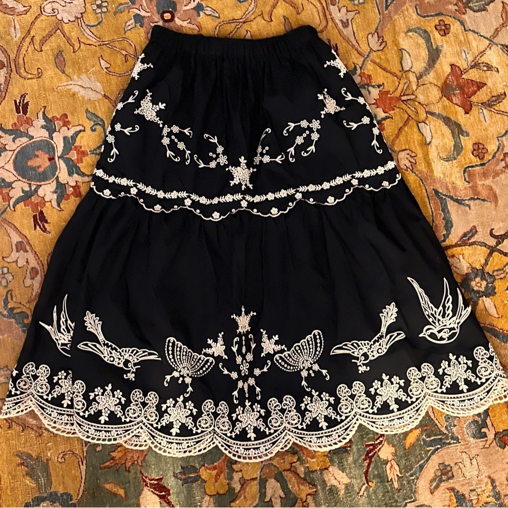 Sea New York Kingsley Embroidered Black Skirt s birds